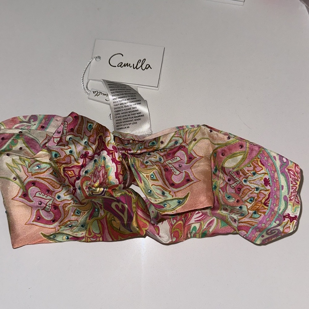 CAMILLA “Tea With Tuchinski” pink silk geo print woven twist boho headband - Picture 3 of 4